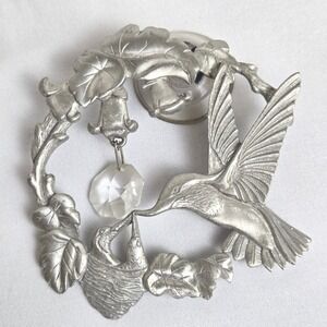 Vtg Lindsay Claire Designs LCD Pewter Hummingbird Window Cling Suncatcher, 3"